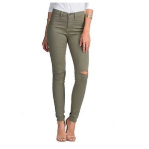 High waist skinny olive jeans